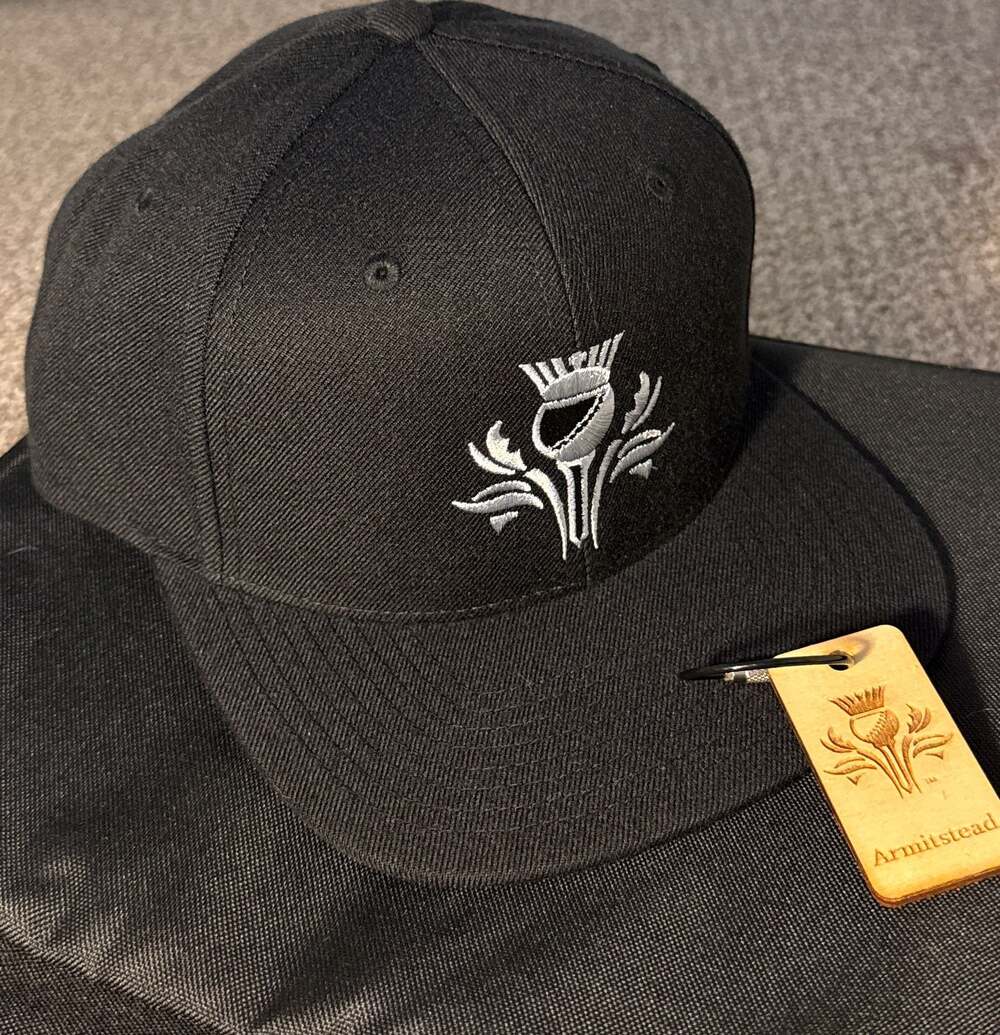 Armitstead Golf Thistle Logo Black Flat Bill Snapback Hat